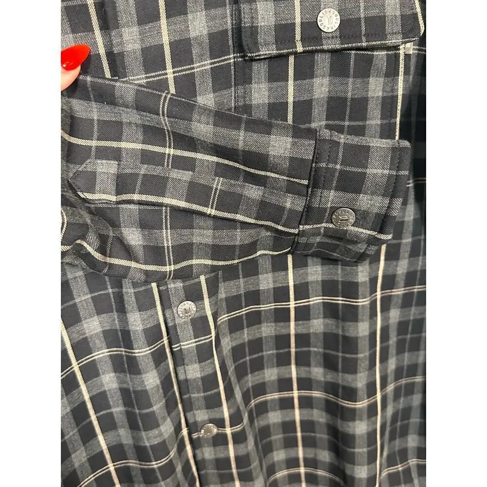 Linksoul Men’s Black Gray Plaid Shacket L Flannel Snap Button Jacket